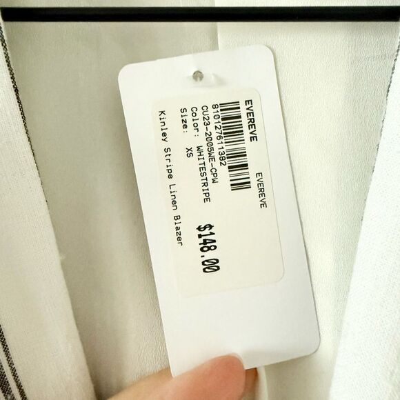 NWT Evereve Kinley Stripe Linen Blend Blazer in White and Black Stripe - Size XS - Picture 8 of 9